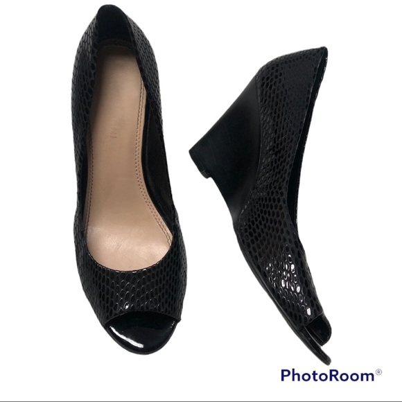Gianni Bini Shoes - Gianni Bini Black Leather snake print peep toe wedge heels